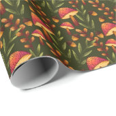 ダークグリーンの魔法のキノコ林 ラッピングペーパー (ロールコーナー)