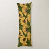 ダークグリーンの黄色いケシ ボディピロー (裏面 (縦))