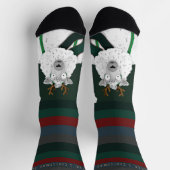 ダークグリーンの「Fleece Navidad」羊のユーモラスなクリスマス柄 ソックス (上部)