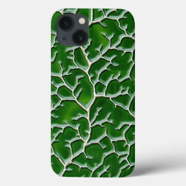 ダークグリーンのiPhoneケース:葉脈テクスチャーデザイン iPhone 13ケース
