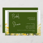 ダークグリーンイエローフローラブライダルシャワー 招待状 (正面/裏面)