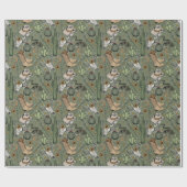ダークグリーンウエスタングラウイングカウボーイスカル&サボテン ラッピングペーパー (フラット)