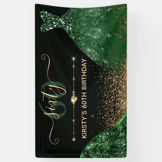 ダークグリーンウォーターカラードレス誕生日 横断幕 (縦)