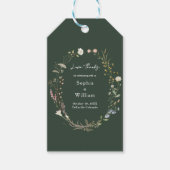 ダークグリーンウォーターカラーワイルドフラワーテーマ結婚ズ ギフトタグ (正面)