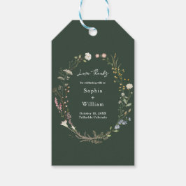 ダークグリーンウォーターカラーワイルドフラワーテーマ結婚ズ ギフトタグ