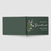 ダークグリーンウォーターカラーワイルドフラワーテーマ結婚ズ ゲストブック (全面)