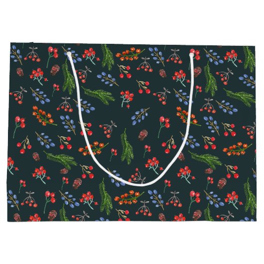 ダークグリーンエバーグリーンエレガンスクリスマス ラージペーパーバッグ (裏面)