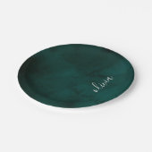 ダークグリーンエレガントウォーターカラーモノグラム紙 ペーパープレート (アングル)