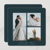 ダークグリーンエレガントスクエア三つ結婚の写真 サンキューカード (正面/裏面)