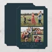 ダークグリーンエレガントフレーム4フォトハッピー新年 シーズンカード (正面/裏面)