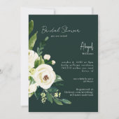 ダークグリーンエレガントホワイトフローラブライダルシャワー 招待状 (正面)