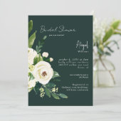 ダークグリーンエレガントホワイトフローラブライダルシャワー 招待状 (スタンド正面)