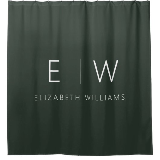 ダークグリーンエレガントミニマモダンリスト白黒 シャワーカーテン (正面)