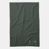 ダークグリーンエレガントミニマルモダンリストモノグラム名 キッチンタオル (縦)