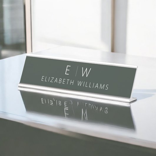 ダークグリーンエレガントミニマルモダンリストモノグラム名 デスクネームプレート