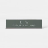 ダークグリーンエレガントミニマルモダンリストモノグラム名 デスクネームプレート (正面)