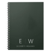 ダークグリーンエレガントミニマルモダンリストモノグラム名 ノートブック (正面)