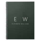 ダークグリーンエレガントミニマルモダンリストモノグラム名 ノートブック (正面)