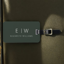 ダークグリーンエレガントミニマルモダンリストモノグラム名 ラゲッジタグ