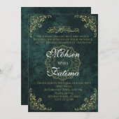 ダークグリーンエレガントムスリムニカ招待状 招待状 (正面/裏面)