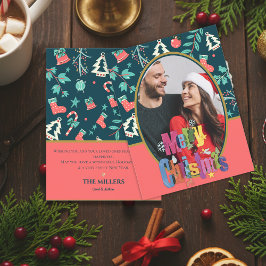 ダークグリーンエレガントメリークリスマスフォトグリーティング ポストカード