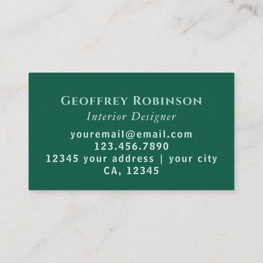 ダークグリーンエレガント抽象芸術インテリアデザイナー 名刺 (裏面)