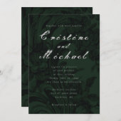 ダークグリーンエレガント装飾結婚脚本 招待状 (正面/裏面)