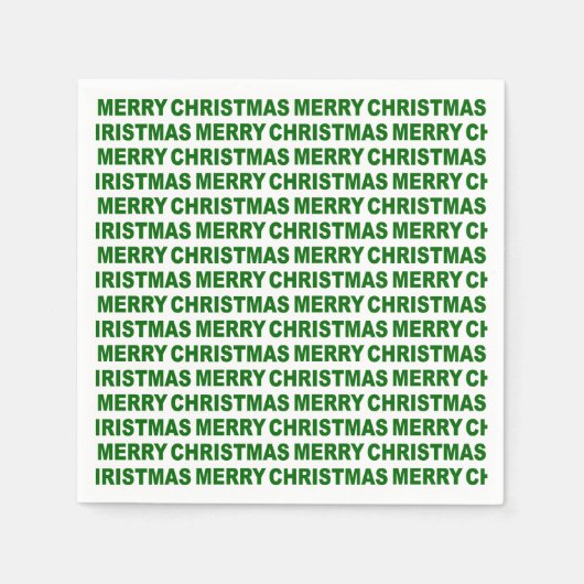 ダークグリーンオンホワイトクリスマスタイポグラフィ スタンダードカクテルナプキン (正面)