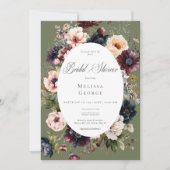 ダークグリーンオーバルフラワーフレーム ブライダルシャワー 招待状 (正面)