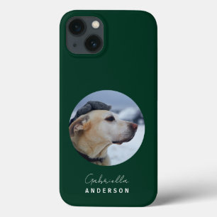 ダークグリーンカスタムベビーペット犬の写真と名前 iPhone 13ケース
