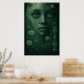 ダークグリーンキャンバスにタイムレスな植物砂時計 ポスター (キッチン)