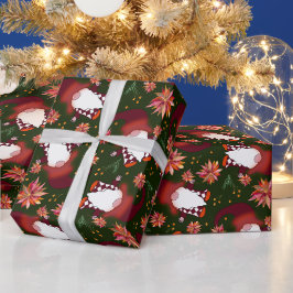 ダークグリーンクリスマスのポインセチアと格言 ラッピングペーパー