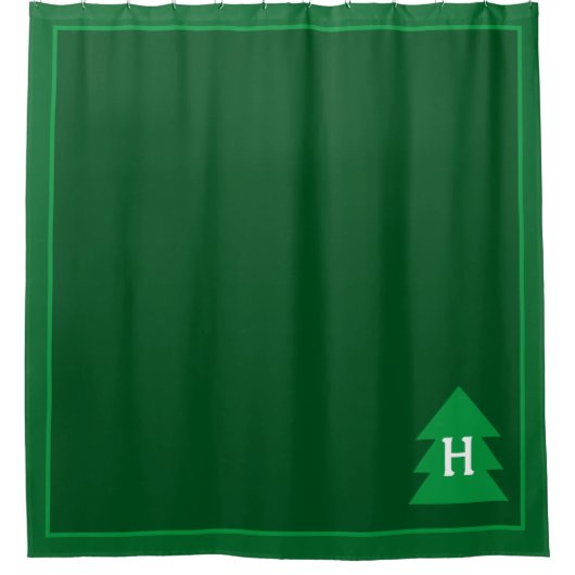 ダークグリーンクリスマスツリーカスタムイニシャルエレガント シャワーカーテン (正面)