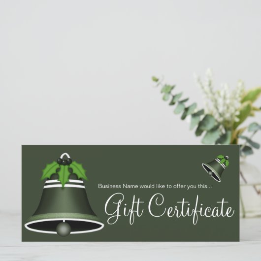 ダークグリーンクリスマスベルホリデーギフト証明書 (スタンド正面)