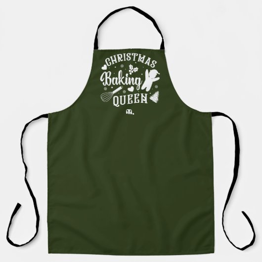ダークグリーンクリスマスモノグラムベーキングクイーンマザーズ エプロン (正面)