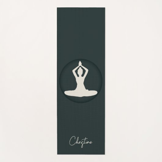 ダークグリーンクリームヨガポーズと名前をカスタムする ヨガマット (正面)