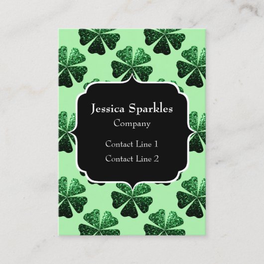 ダークグリーングリッタースパークルシャムロックモノグラム 名刺 (正面)