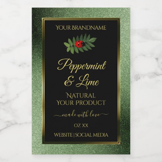 ダークグリーングリッターブラック製品ラベルLadybug フードラベル (シングルラベル)