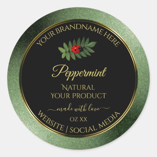 ダークグリーングリッターブラック製品ラベルLadybug ラウンドシール (正面)