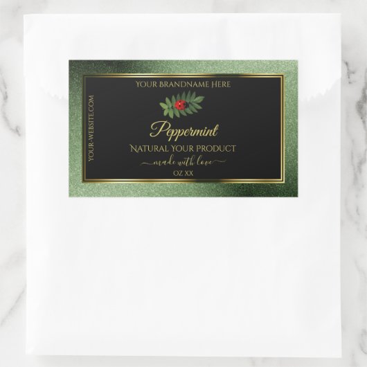 ダークグリーングリッターブラック製品ラベルLadybug 長方形シール (バッグ)