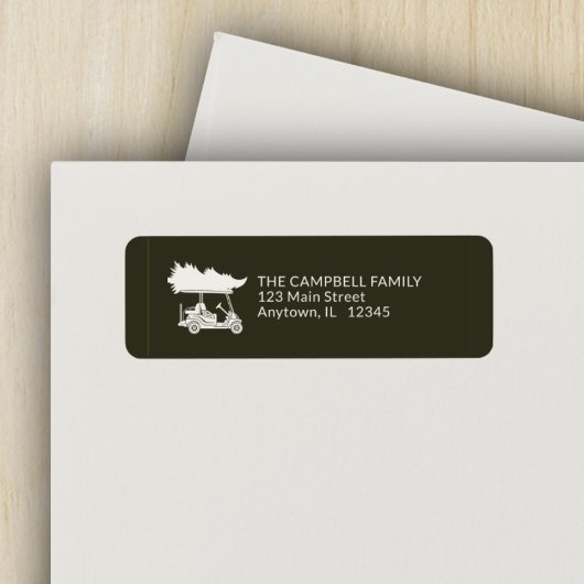 ダークグリーンゴルフカートのクリスマスツリー差出人住所 ラベル