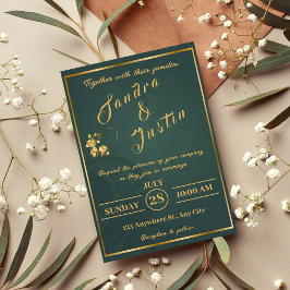 ダークグリーンゴールドエレガントウェディング招待状 招待状