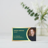 ダークグリーンゴールドフォイル実在エステートフォト不動産仲介業者 名刺 (スタンド正面)