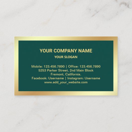 ダークグリーンゴールドフォイル実在エテート不動産仲介業者写真 名刺 (裏面)
