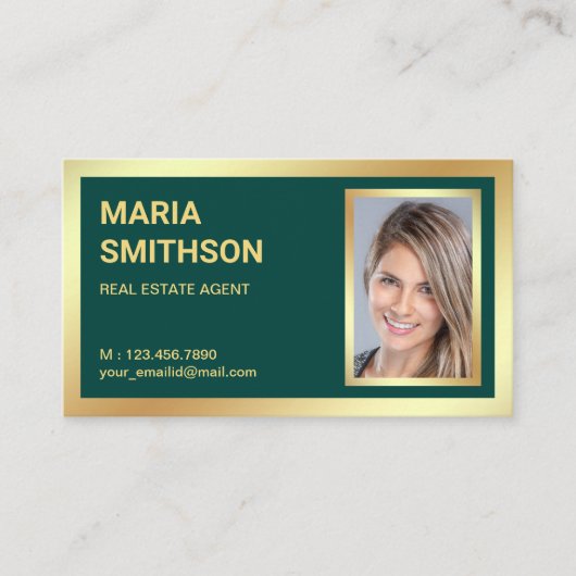 ダークグリーンゴールドフォイル実在エテート不動産仲介業者写真 名刺 (正面)