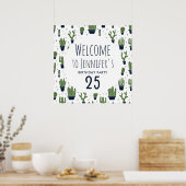 ダークグリーンサボスデザートパターン誕生日へようこそ ポスター (キッチン)