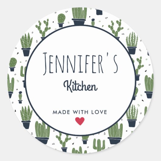 ダークグリーンサボテン砂漠パターンキッチン ラウンドシール (正面)