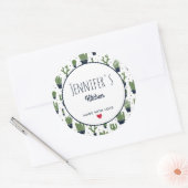 ダークグリーンサボテン砂漠パターンキッチン ラウンドシール (封筒)