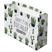 ダークグリーンサボテン砂漠パターンハッピーバースデー ラージペーパーバッグ (裏面アングル)