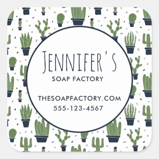 ダークグリーンサボテン砂漠パターンビジネス スクエアシール (正面)
